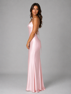 Women's Satin Feel Maxi Dress – Sculpted Fit Evening Gown