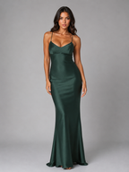 Women's Satin Feel Maxi Dress – Sculpted Fit Evening Gown