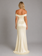 Women’s Satin Feel Off-Shoulder Maxi Dress – Evening Gown