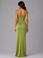 Women’s Satin Feel Ruched Waist Maxi Dress – Sculpted Fit