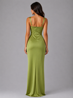 Women’s Satin Feel Ruched Waist Maxi Dress – Sculpted Fit