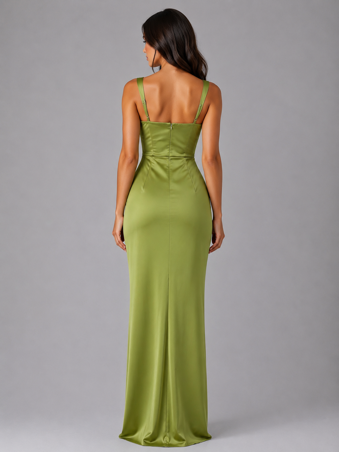 Women’s Satin Feel Ruched Waist Maxi Dress – Sculpted Fit
