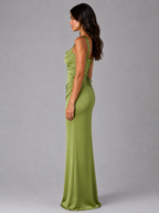 Women’s Satin Feel Ruched Waist Maxi Dress – Sculpted Fit