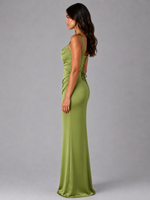 Women’s Satin Feel Ruched Waist Maxi Dress – Sculpted Fit