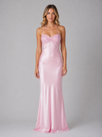 Women’s Sequin Embellished Satin Feel Maxi Dress – Halter Evening Gown