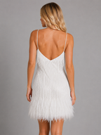 Women’s Sequin Fringe Mini Dress – Feather Trim Style