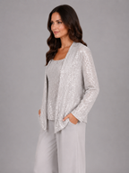Women's Sequin Three-Piece Trouser Set – Elegant Occasion Co-Ord
