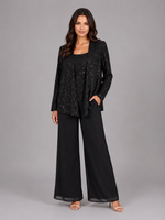 Women's Sequin Three-Piece Trouser Set – Elegant Occasion Co-Ord