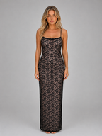 Women's Sheer Lace Maxi Dress – Bodycon Evening Gown