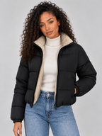 Women’s Sherpa Lined Puffer Jacket – Full Zip High Neck Winter Coat