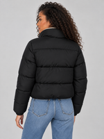 Women’s Sherpa Lined Puffer Jacket – Full Zip High Neck Winter Coat
