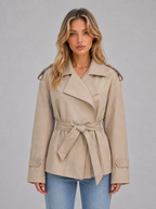 Women’s Short Trench Coat – Belted Double Breasted Jacket