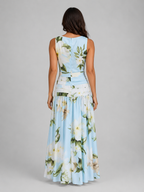 Women's Sleeveless Floral Maxi Dress – Boat Neck & Defined Waist