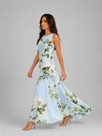 Women's Sleeveless Floral Maxi Dress – Boat Neck & Defined Waist