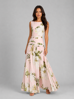 Women's Sleeveless Floral Maxi Dress – Boat Neck & Defined Waist