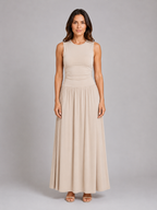 Women's Sleeveless Maxi Dress with Pockets – Ruched Waist Style
