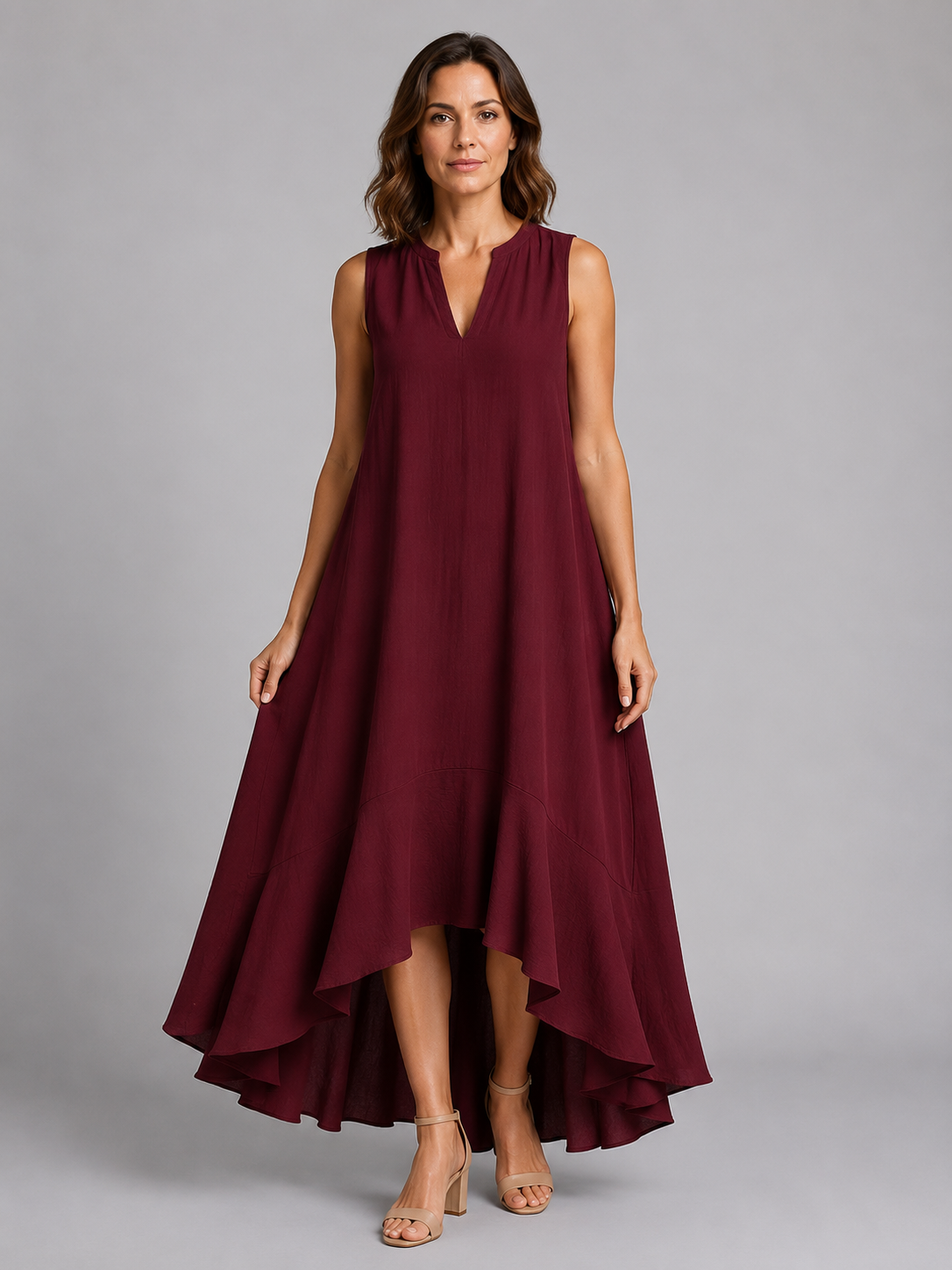 Women's Sleeveless V-Neck Maxi Dress – Flattering Flowy Fit