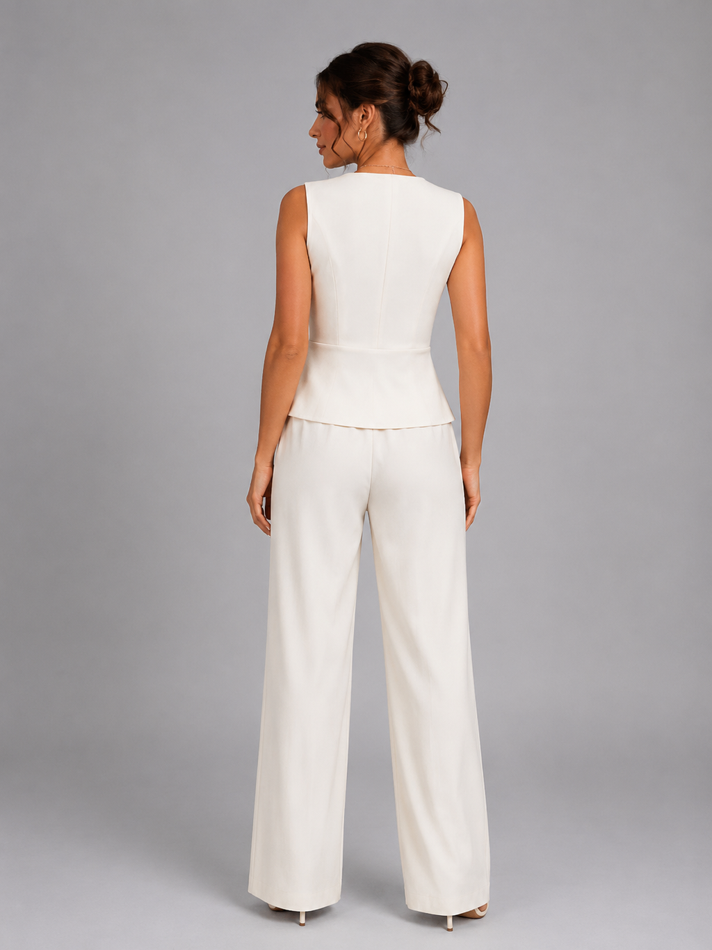 Women’s Sleeveless Waistcoat & Wide Leg Trouser Set – Elegant Tailored Style