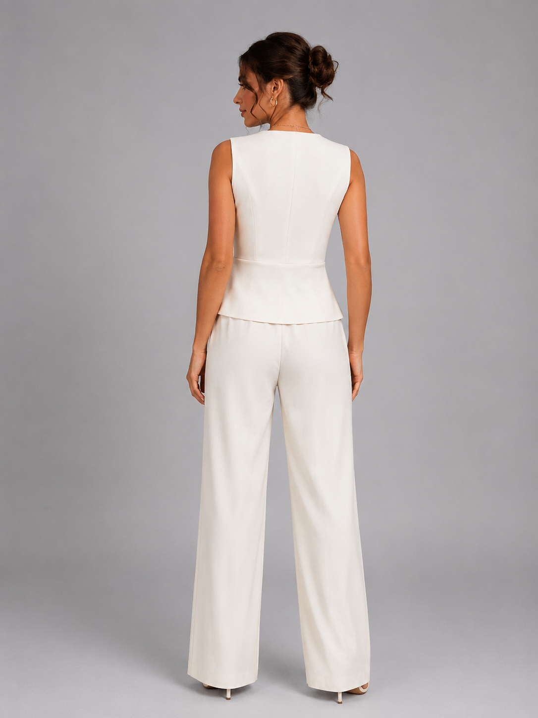 Women’s Sleeveless Waistcoat & Wide Leg Trouser Set – Elegant Tailored Style