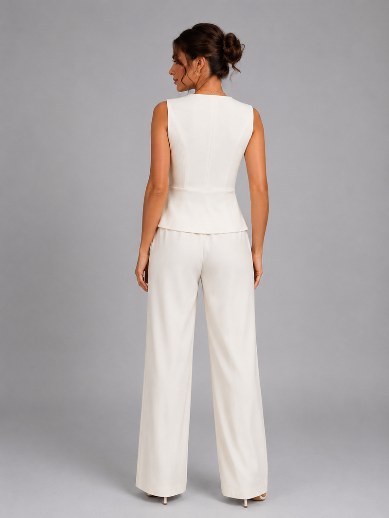 Women’s Sleeveless Waistcoat & Wide Leg Trouser Set – Elegant Tailored Style