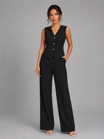 Women’s Sleeveless Waistcoat & Wide Leg Trouser Set – Elegant Tailored Style