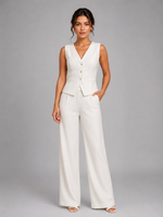 Women’s Sleeveless Waistcoat & Wide Leg Trouser Set – Elegant Tailored Style