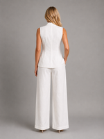 Women's Sleeveless Co-Ord Set – High Neck Button Top & Wide Leg Trousers