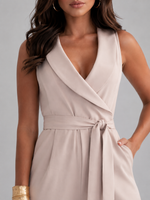Women’s Sleeveless Wide Leg Jumpsuit – Elegant Tie Waist Style