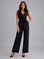 Women’s Sleeveless Wide Leg Jumpsuit – Elegant Tie Waist Style