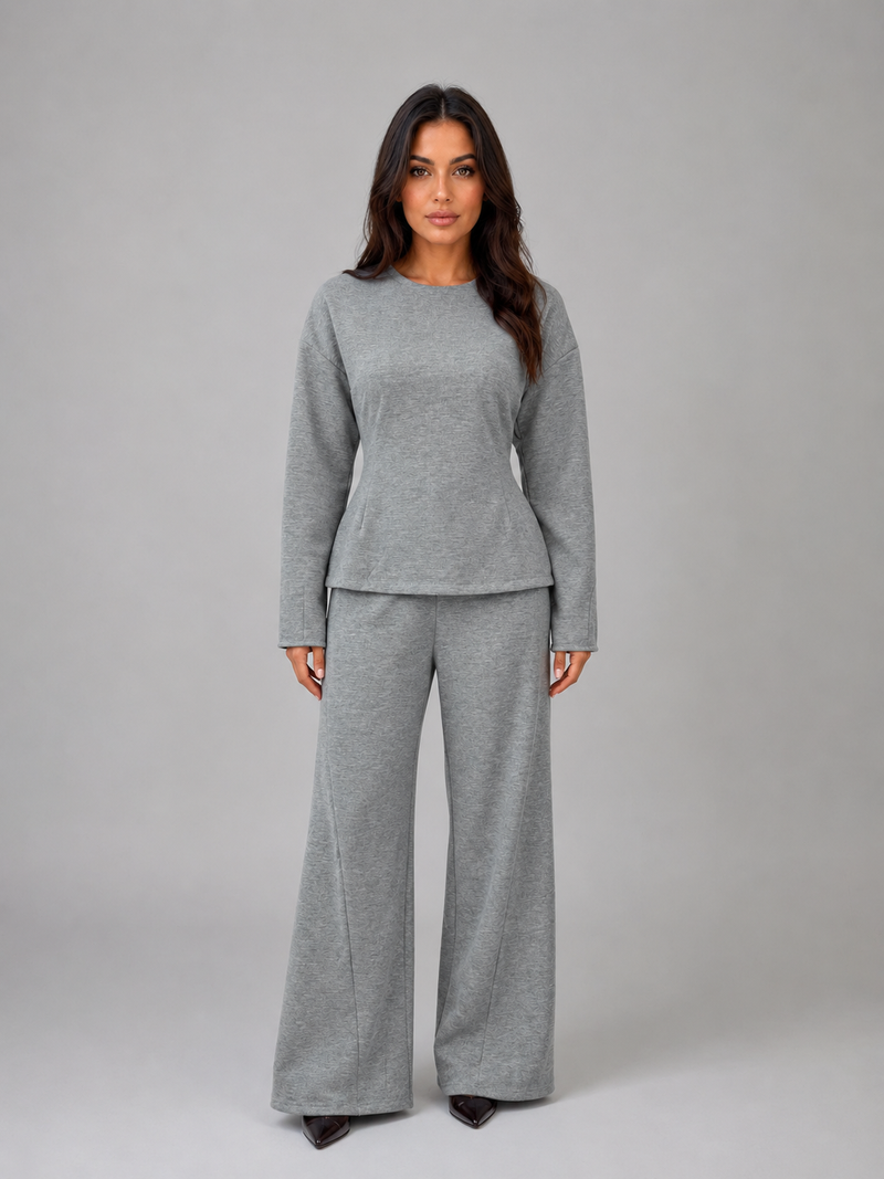 Women’s Soft Lounge Co-Ord Set – Fitted Top & Wide Leg Trousers