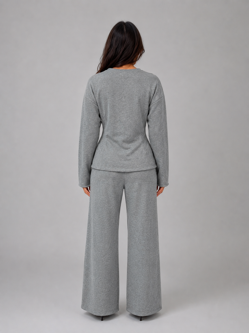 Women’s Soft Lounge Co-Ord Set – Fitted Top & Wide Leg Trousers