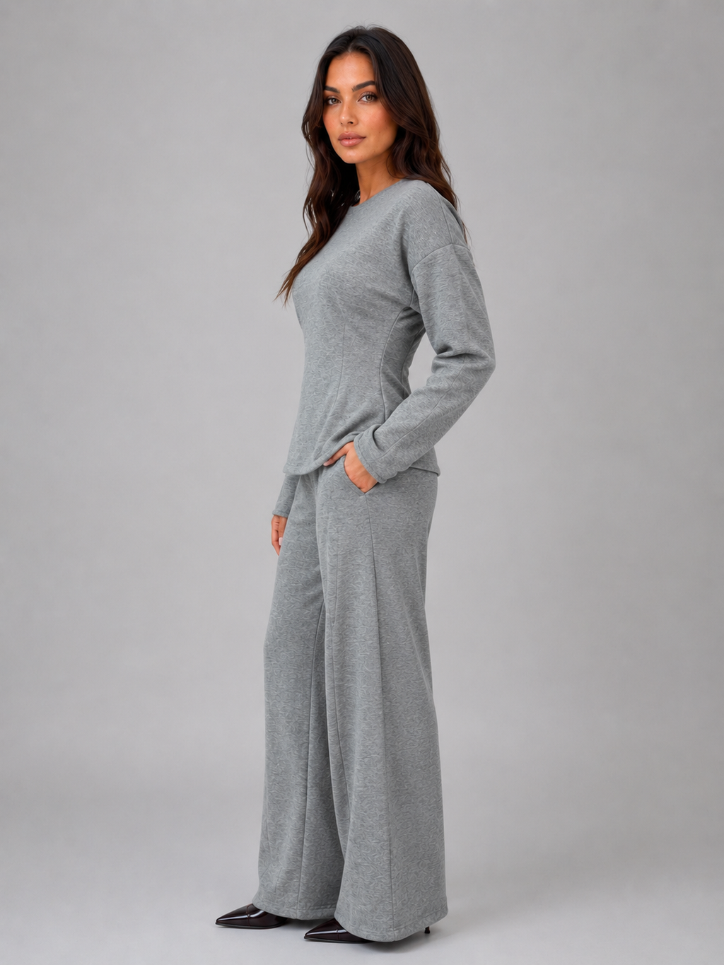 Women’s Soft Lounge Co-Ord Set – Fitted Top & Wide Leg Trousers