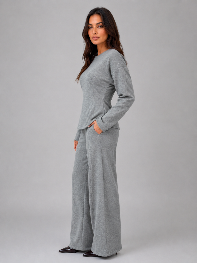 Women’s Soft Lounge Co-Ord Set – Fitted Top & Wide Leg Trousers