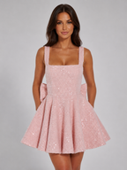 Women's Sparkly Sequin Bow Mini Dress – Cocktail Party Occasion