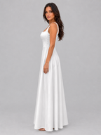 Women's Square Neck Maxi Dress – Structured Bodice A-Line Fit