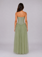 Women's Strapless Corset Tulle Maxi Dress – Sculpted Evening Gown