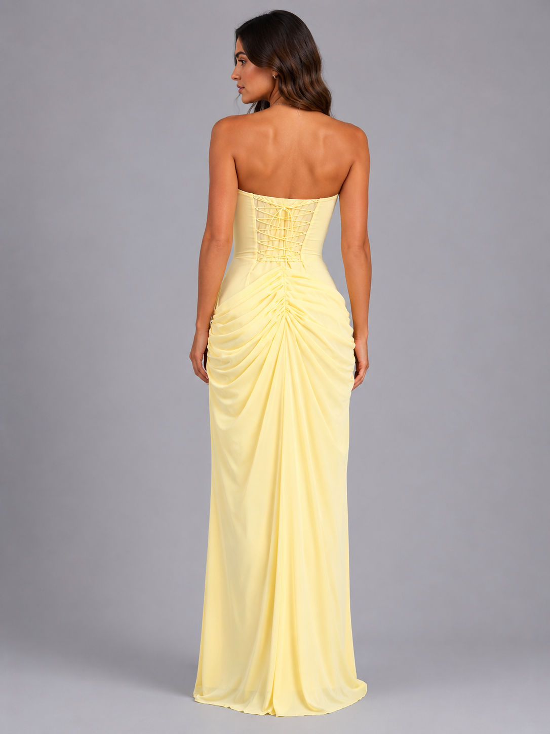 Women’s Strapless Draped Maxi Dress – Wedding Guest Gown
