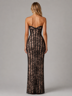 Women's Strapless Lace Corset Maxi Dress – Elegant Evening Gown