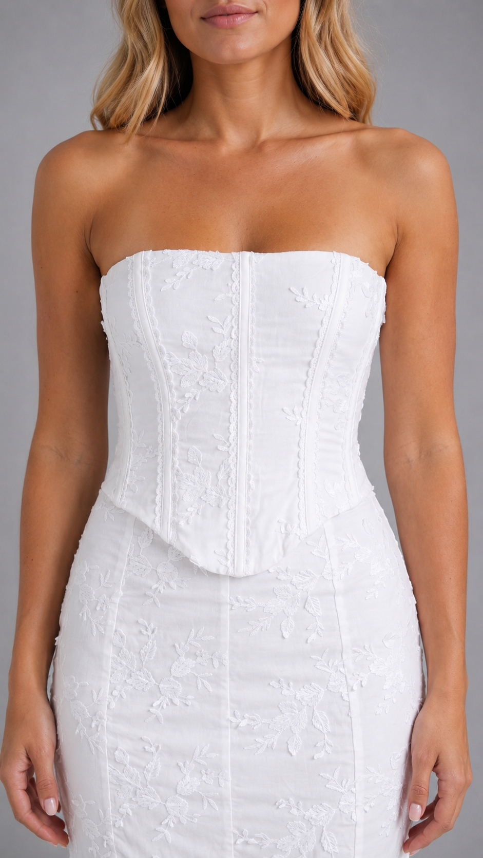 Women’s Strapless Lace Maxi Dress – Elegant Corset Style