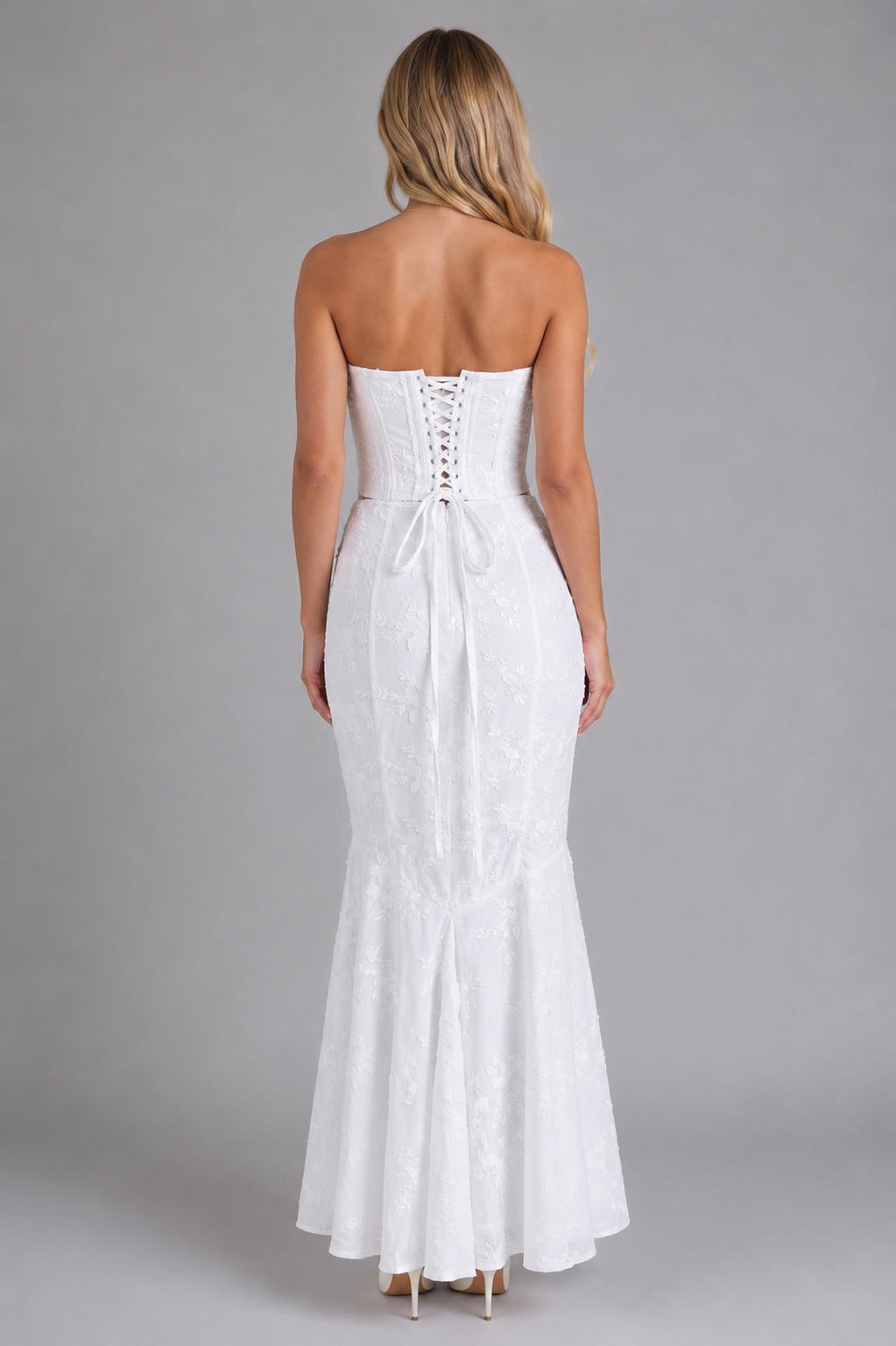 Women’s Strapless Lace Maxi Dress – Elegant Corset Style