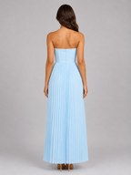 Women’s Strapless Pleated Maxi Dress – Wedding Guest Gown