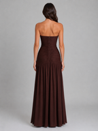 Women’s Strapless Ruched Maxi Dress – Wedding Guest Gown