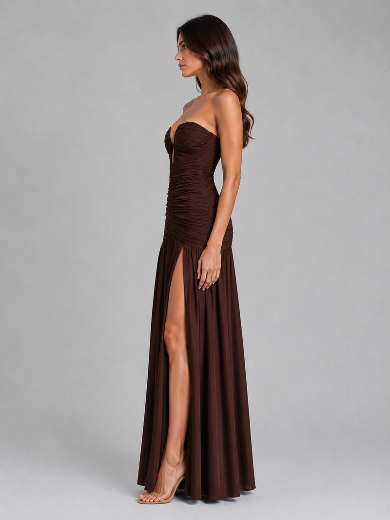 ruched dress wedding guest Satin Maxi | Women | Spaghetti Strap The fabric is comfortable for skin The Uarda Dark Green Off