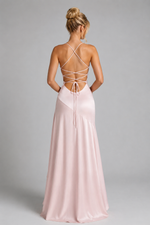 Women’s Strappy Maxi Dress with Thigh Split and Asymmetrical Hem – Elegant Evening Dress