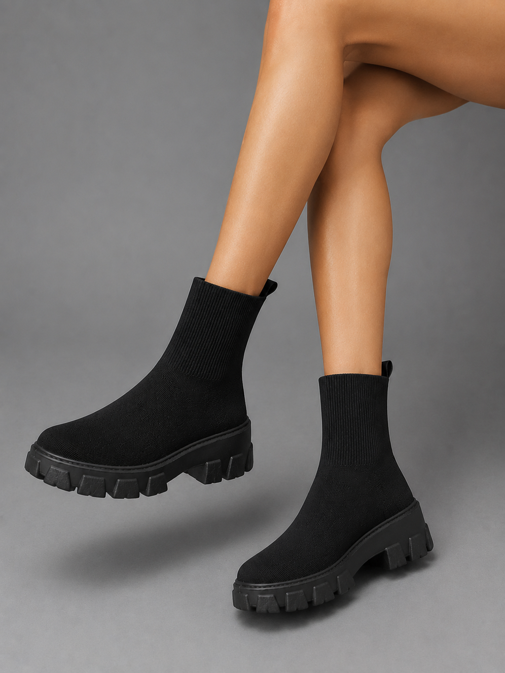 Women’s Stretch Sock Boots – Chunky Sole Everyday Winter Shoes