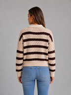 Women's Striped Polo Jumper – Textured Knit Sweater