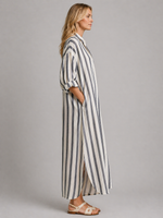 Women’s Striped Shirt Dress with Pockets – Long Relaxed Fit