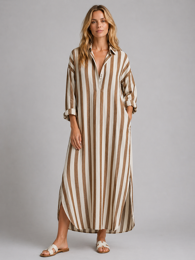 Women's Striped Shirt Dress with Pockets – Long Relaxed Fit – Montleigh