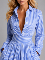 Women’s Striped Shirt Maxi Dress – Cinched Waist Flowing Style
