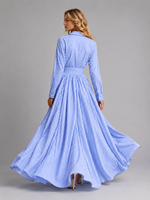 Women’s Striped Shirt Maxi Dress – Cinched Waist Flowing Style
